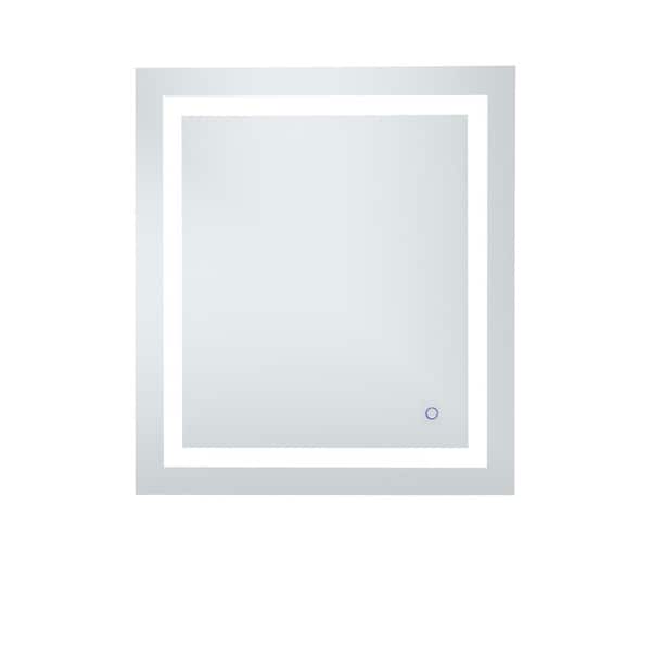 Unbranded Timeless 27 in. W x 30 in. H Framed Rectangular LED Light Bathroom Vanity Mirror in Silver