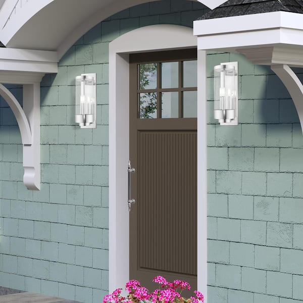 Cavanaugh 20.5 in. 3-Light Polished Chrome Outdoor Hardwired Wall Lantern Sconce with No Bulbs Included