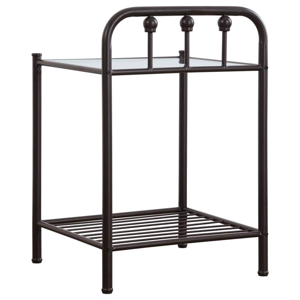 Livingston Dark Bronze 19.75" Glass-Top Nightstand with Linear Motifs