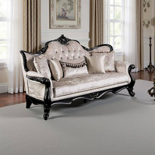 Paulo 84.5 in. Round Arm Fabric Rectangle Sofa in. Black and Off White