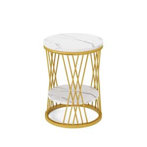 Kerlin 17.72 in. White Round End Table Wood with Faux Marble Shelves