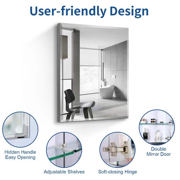Classic 24 in. W x 30 in. H Rectangular Aluminum Surface Recessed Mount Medicine Cabinet Mirror, Adjustable Shelves