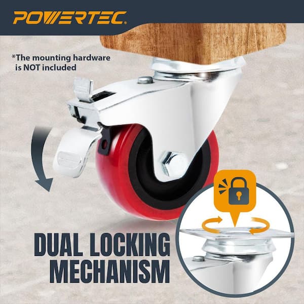 2 in. Swivel Plate Caster Wheels 2-with Brakes and 2-Without, Polyurethane Plate Casters (4-Pack)