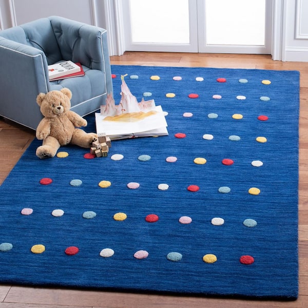 Kids 3 ft. x 3 ft. Navy Polka-Dot Striped Square Area Rug