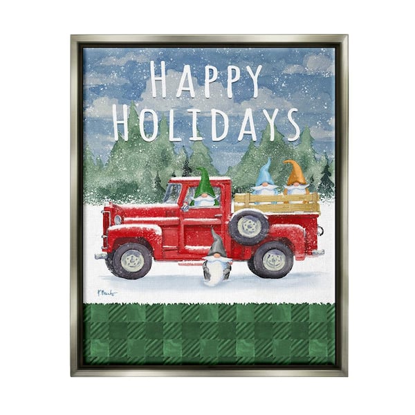 Stupell Industries Happy Holidays Truck by Paul Brent 1-Piece Floater Frame Graphic Print Travel Poster Art Print 31 in. x 25 in.