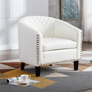Modern White PU Leather Upholstery Accent Chair Barrel Chair Club Chair with Wood Legs and Nailheads (Set of 1)