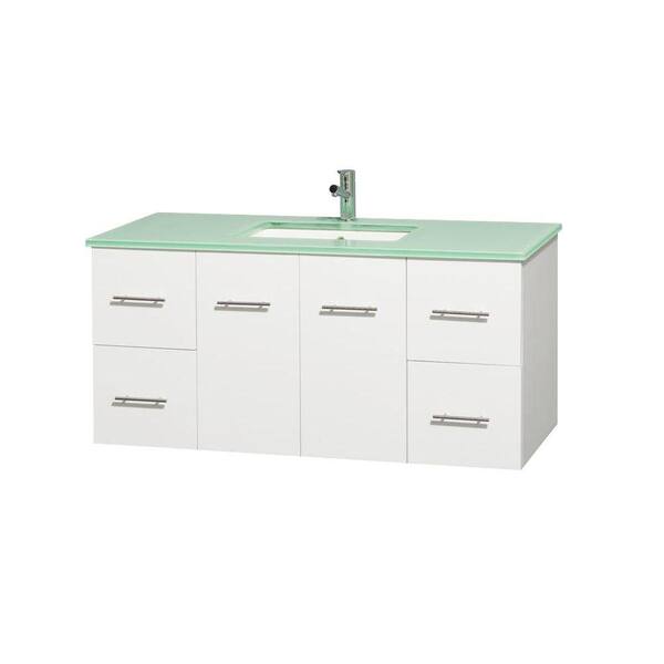 Wyndham Collection Centra 48 in. Vanity in White with Glass Vanity Top in Green and Undermount Square Sink