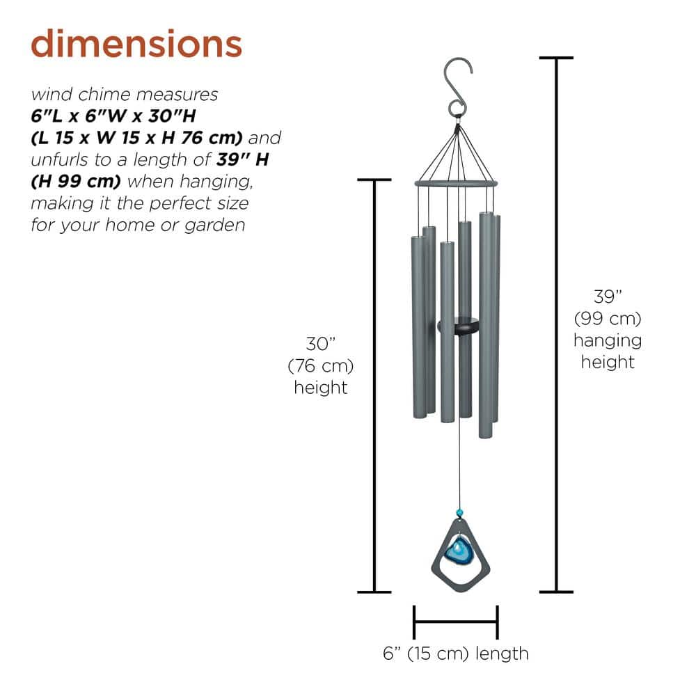 39" Gray Aluminum Wind Chime with Blue Gemstone