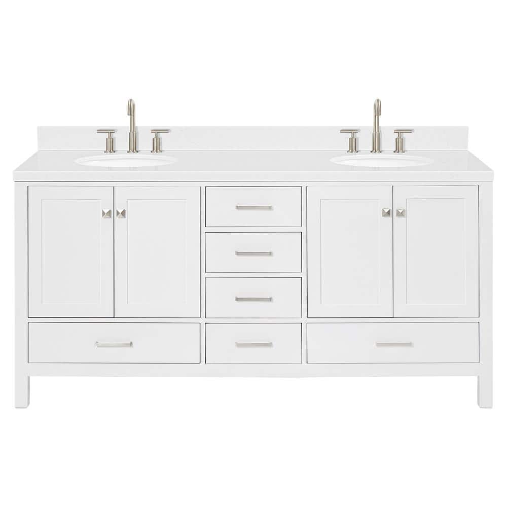 Cambridge 72" White Wood Double Sink Vanity with Quartz Top