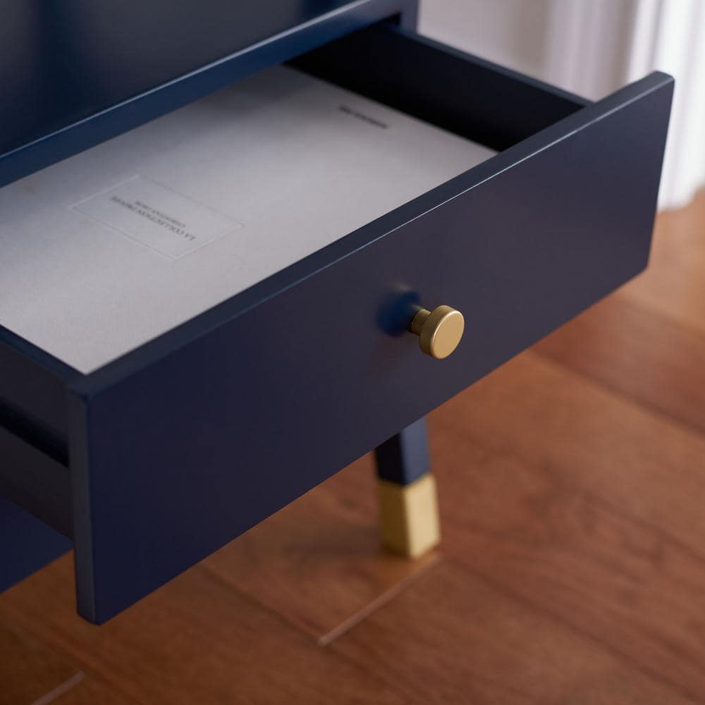 Navy and Gold Rectangular Wood Storage Accent Table with Drawers