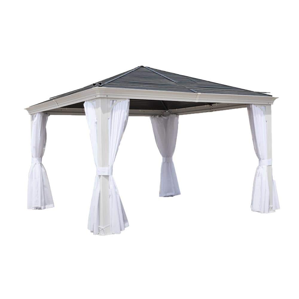12 ft. x 12 ft. Deluxe Black Frame Wicker Square Outdoor Gazebo Set with Ne