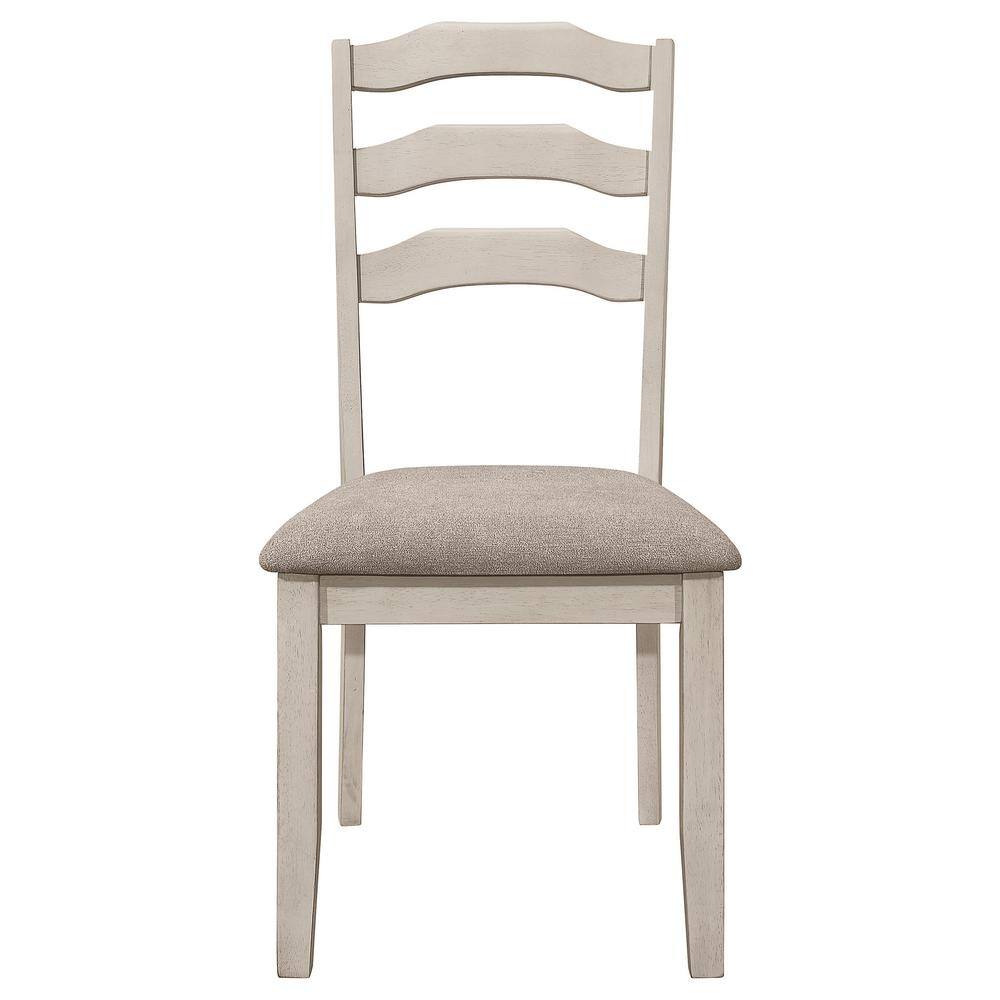 Rustic Cream Ladderback Upholstered Side Chair with Khaki Seat