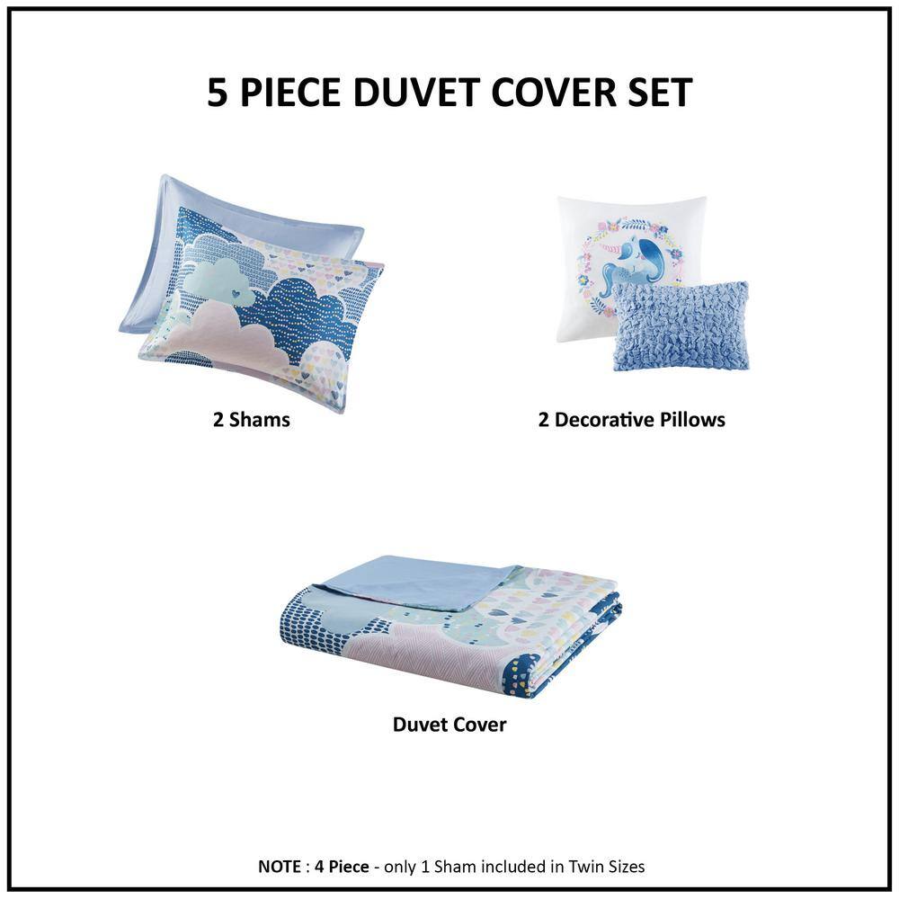 Blue Cotton Cloud Print Kids' Full/Queen Duvet Cover Set