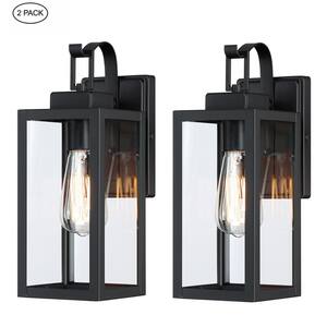 Foothill 13.78 in.1-Light Matte Black Outdoor Wall Lantern Sconce with Clear Glass(2-Pack)