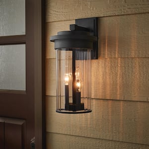 Northwood 16.5 in. 3-Light Black Outdoor Wall Light Fixture with Clear Glass