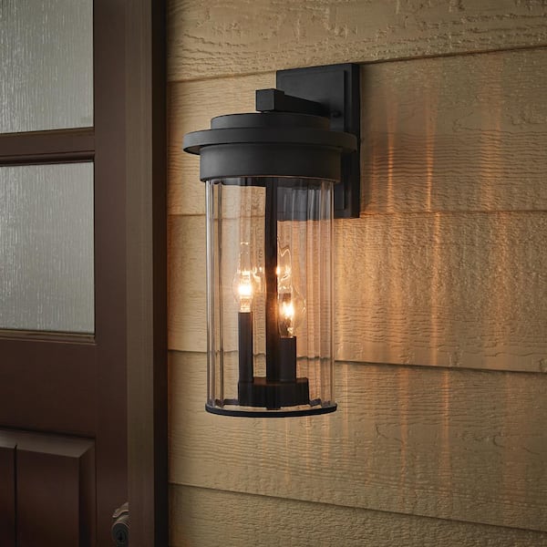 Hampton Bay Northwood 16.5 in. 3-Light Black Outdoor Wall Light Fixture with Clear Glass