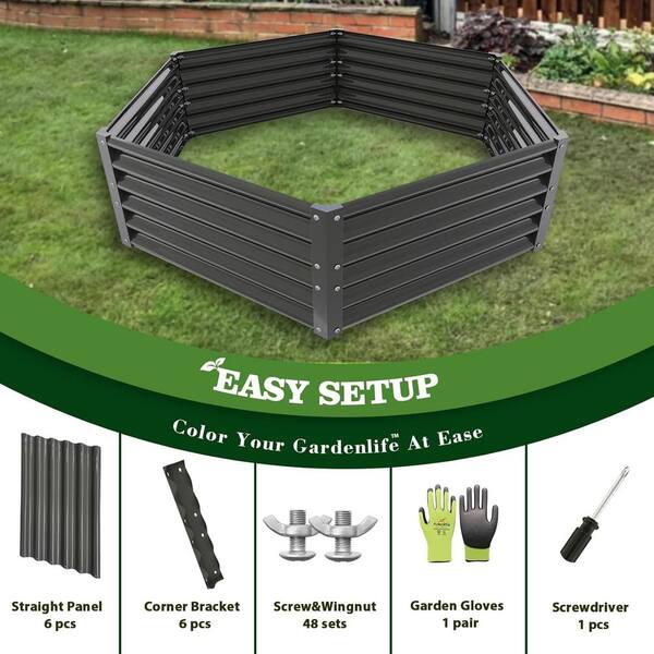 Grey 70in. x 60in. x 18in. Hexagon Galvanized Raised Garden Beds