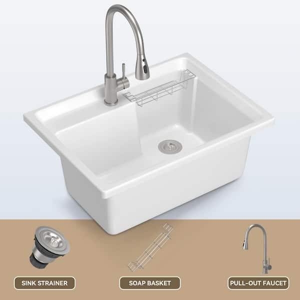 30 in. D x 22 in. W x 11 in. H Drop-in Laundry/Utility Sink Basin Only No Cabinet in White withHot and Cold Water Faucet