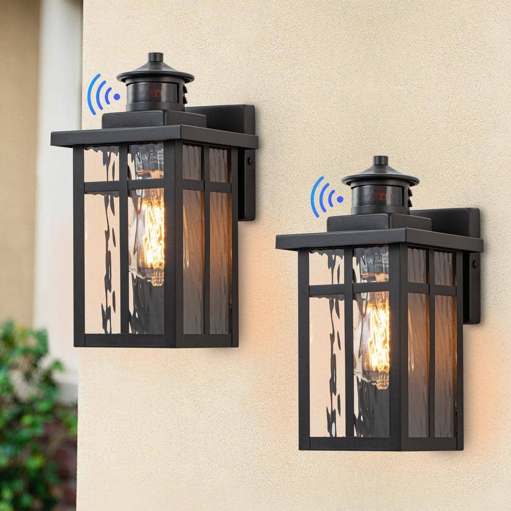 Matte Black Medium Outdoor Lantern Sconce with Clear Glass