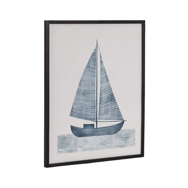 Kate and Laurel Gallery Nautical Blue Sailboat by the Creative Bunch Studio Black Framed Art Print 16 in. x 20 in.