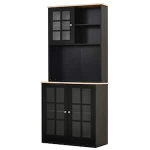 5-Shelf Black Kitchen Storage Pantry with Microwave Shelf