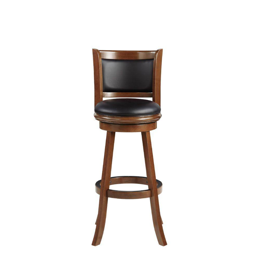 Cherry Brown Extra Tall Swivel Bar Stool with Black Faux Leather