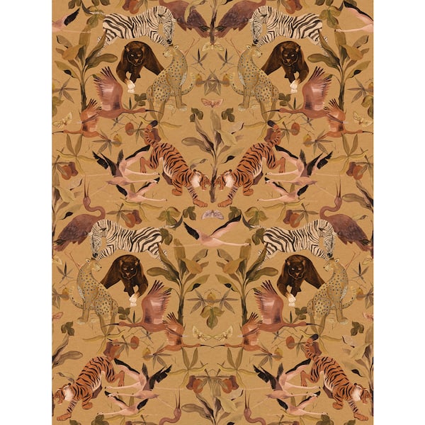 Ochre Magic Animals Print Non Woven Non-Pasted Textured Wallpaper 68 sq. ft.