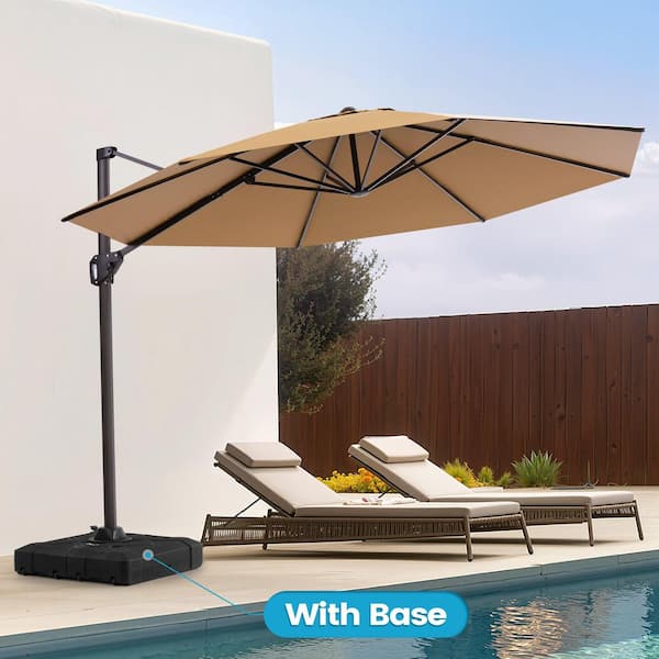 Crestlive Products 11 ft. Octagon Round 360° Rotation Cantilever Tilt Patio Umbrella in Tan with 260 lbs. HDPE Base