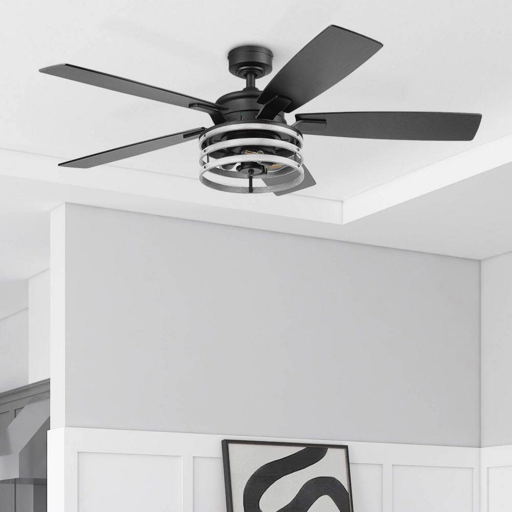 Carnegie 52" Matte Black Industrial Ceiling Fan with LED Lights and Remote