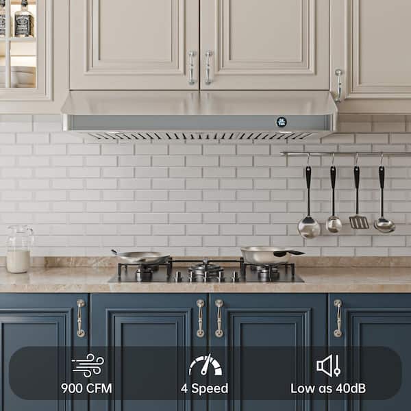 30 in. 900 CFM Ducted Under Cabinet Range Hood in Stainless Steel with 3-Way Venting, LCD Knob Control and 10yr Warranty