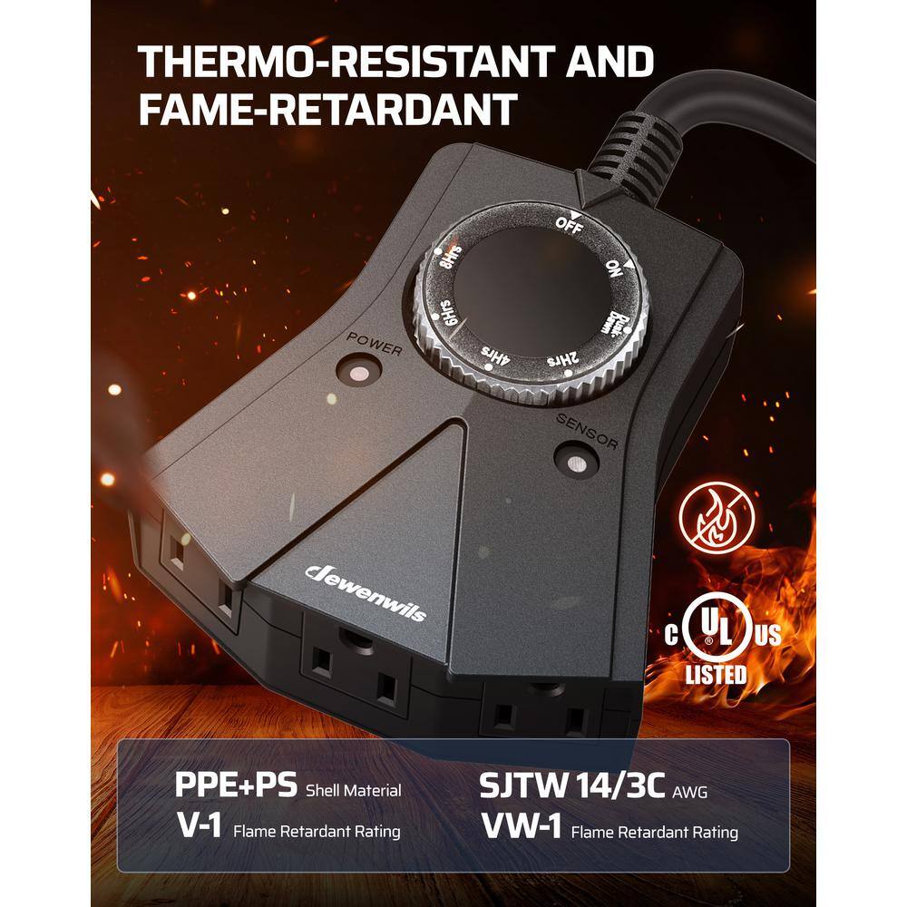 Black Waterproof Outdoor Timer with 3 Outlets and Dusk to Dawn Function