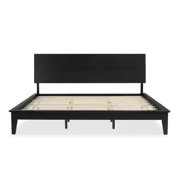Lexi Black Solid Wood Frame King Platform Bed with Angled Headboard