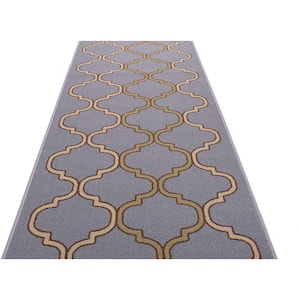 Trellis Roll Runner Rug Cut to Size Gray 26 " Width x Your Choice Length Custom Size Slip Resistant Stair Runner Rug