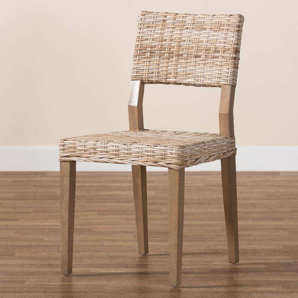 Gray Rattan and Mahogany Wood Dining Chair