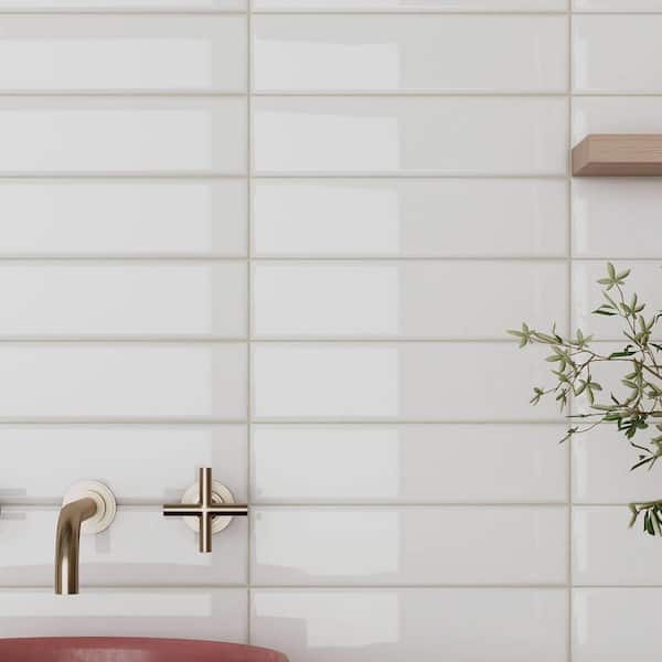 CRUZ BAY STUDIO City 3 in. x 12 in. Glazed White Gloss Ceramic Subway Wall Tile (5.28 sq. ft./Case)