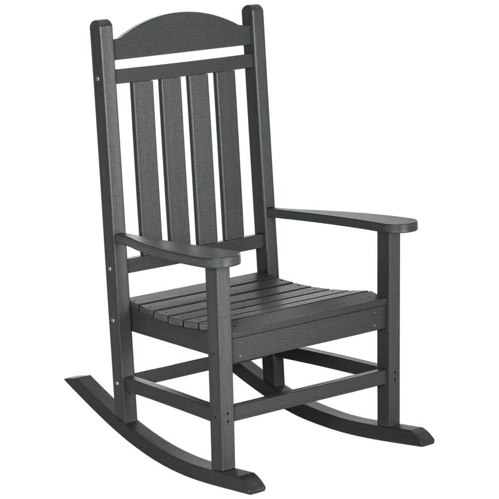 Outsunny Dark Gray Wood Outdoor Rocking Chair 84G-066V01CG - The Home Depot