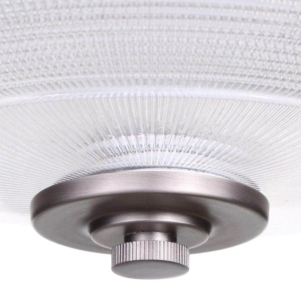 Antique Nickel 12.38" Flush Mount Light with Prismatic Glass Shade