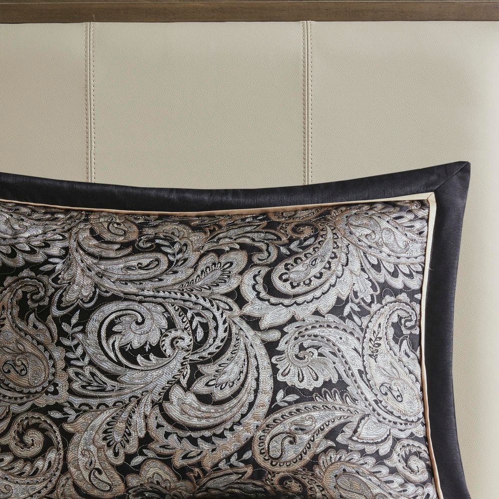 Aubrey Queen Black Cotton Reversible Jacquard Bedspread Set