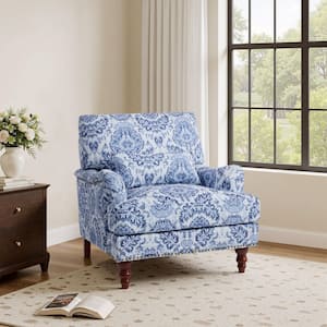 Uixe Navy Blue Flared Arm Chenille Arm Chair with wood Legs (Set