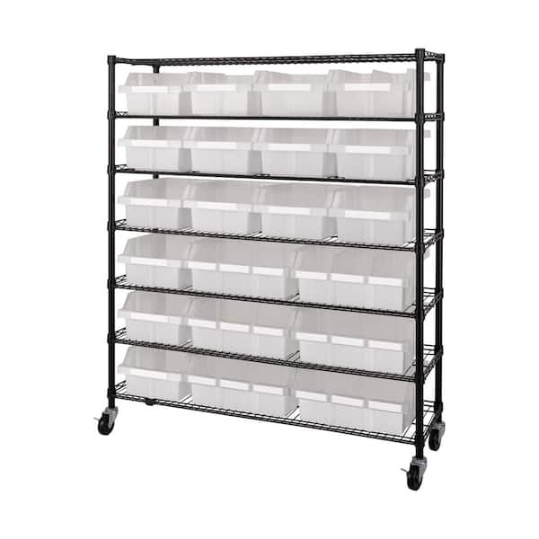 7-Tier Commercial NSF Certified 21-Bin Rack Storage in Black with Translucent Bins (48 in. W x 52.5 in. H x 14.25 in. D)