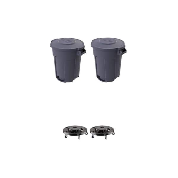 20 Gal. Grey Vented Trash Can with Domed Lid and Trash Can Dolly with Wheels Combo (2-Pack)