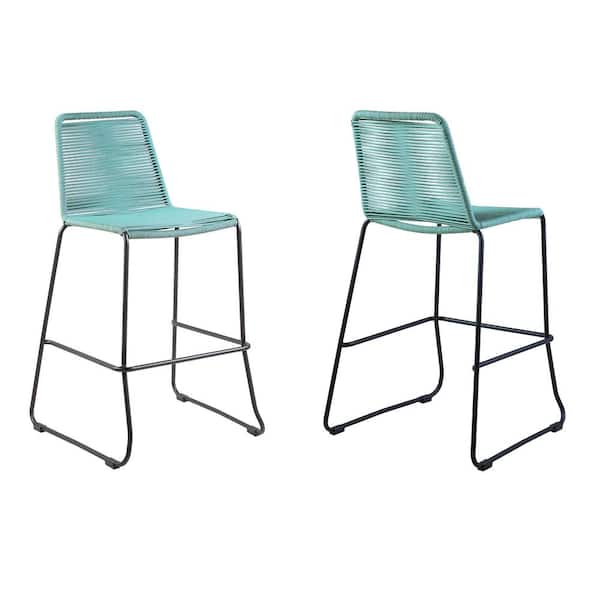 Armen Living Shasta 26 in. Outdoor Metal and Wasabi Rope Stackable Counter Stool (Set of 2)