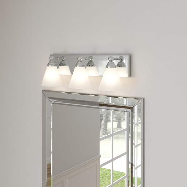 Hudson 21.75 in. 3-Light Chrome Transitional Vanity Light with White Opal Glass Shades