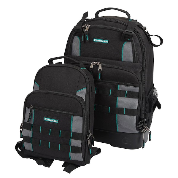 Commercial Electric 14.37 in. W 27 Total Pockets Black Fabric Electrical and HVAC Technician's Backpack with Pockets (1 Each)