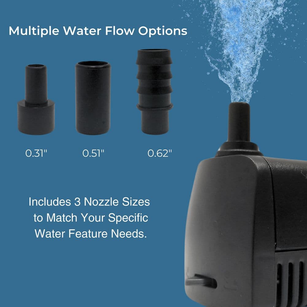 Black Submersible Water Pump for Fountains and Ponds, 265 GPH