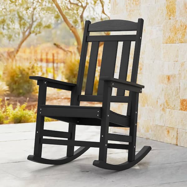 OrangeOne Orlando Black Poly Plastic All Weather Resistant Outdoor Indoor Proch Rocker Patio Outdoor Rocking Chair