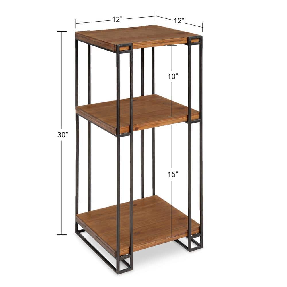 Lintz Rustic Caramel Wood and Black Metal Three-Tier Tea Table
