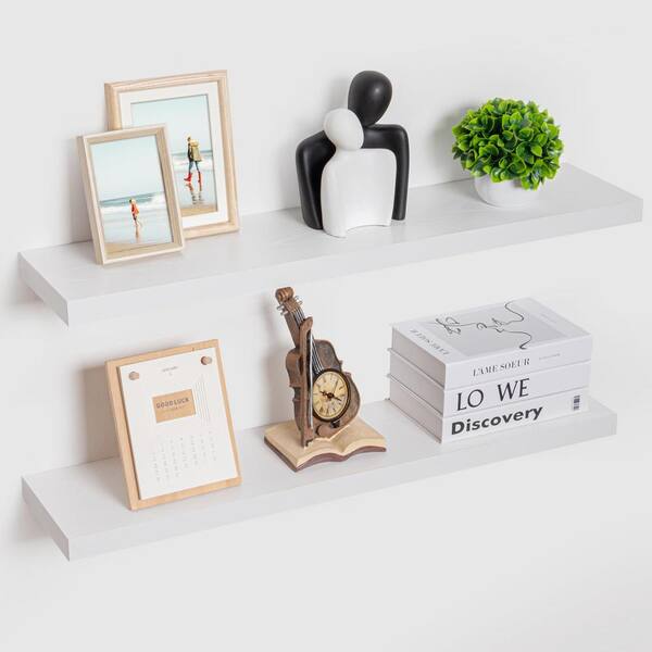 Unbranded 36 in. W x 8 in. D White and Brown Floating Decorative Wall Shelf Set of 2