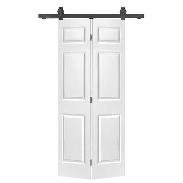 CALHOME 30 in. x 84 in. Hollow Core 6 Panel Primed MDF Composite Bi-Fold Barn Door with Sliding Hardware Kit