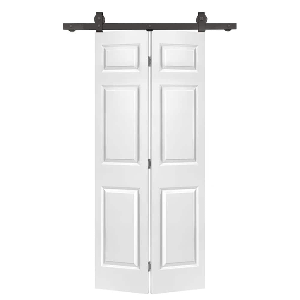 24 in. x 84 in. 6-Panel White Painted MDF Hollow Core Composite Bi-Fold Barn Door with Sliding Hardware Kit price history on PriceWatchPro